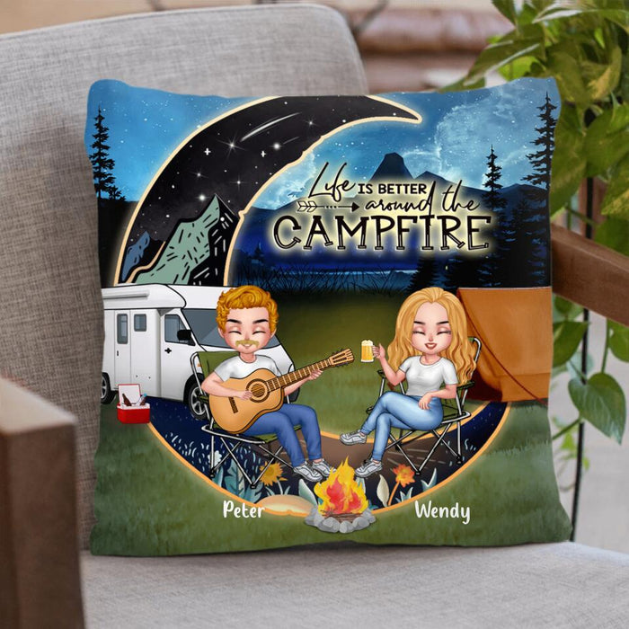 Personalized Camping Moon Couple With Dog Pillow Cover/Fleece/Quilt Blanket - Up to 3 Dogs - Gift Idea For Camping Lover - Life Is Better Around The Campfire
