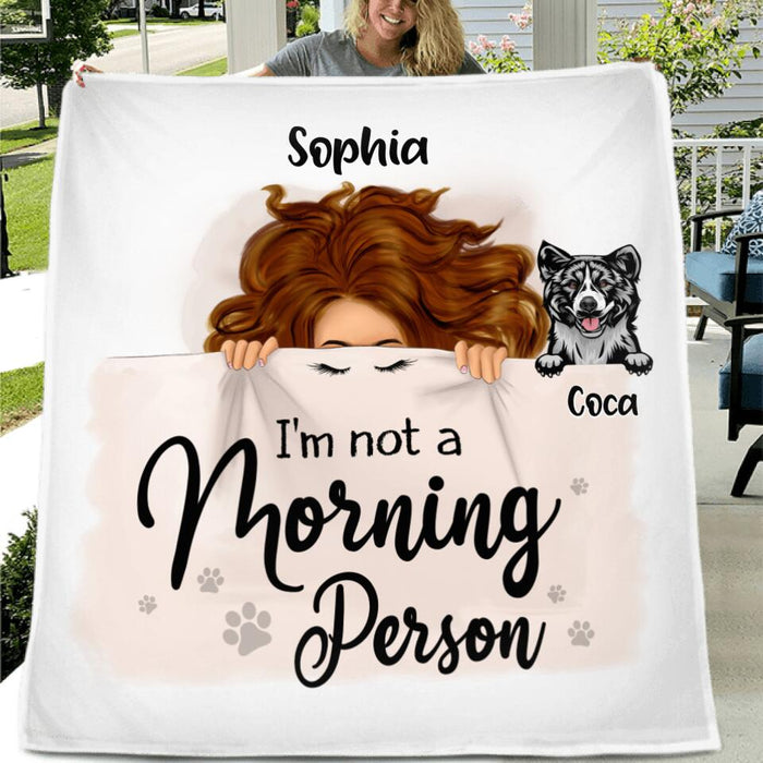 Personalized Sleeping Girl Pillow Cover/Fleece Blanket/Quilt - Up to 6 Dogs - Best Gift For Dog Lovers - I Like To Stay In Bed With My Dogs