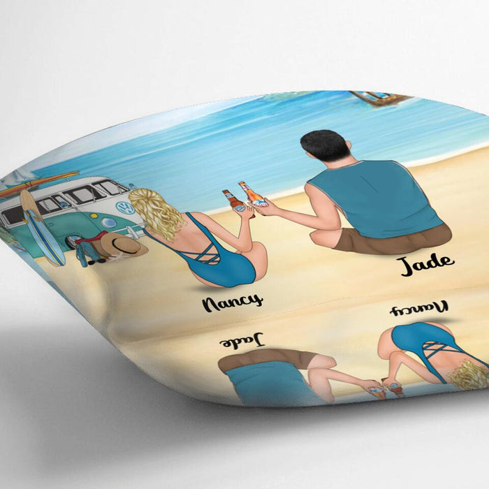 Personalized Beach Camping Quilt/Fleece Blanket/Pillow Cover - Couple/Family With Up to 3 Kids And 3 Pets - Best Gift Idea For Camping/Dog/Cat Lover - This Is Our Happy Place