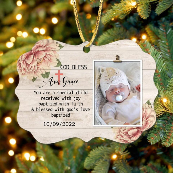 Personalized Baby Photo Wooden Ornament - Christmas Gift Idea For New Born Baby - You Are A Special Child Received With Joy