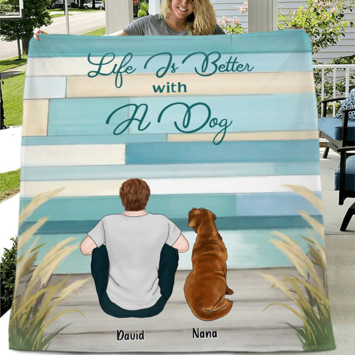 Personalized Pet Dad/Mom Fleece Throw Blanket/Quilt - Gift Idea For Pet Owner with up to 6 Dogs/Cats - Life Is Better With A Dog