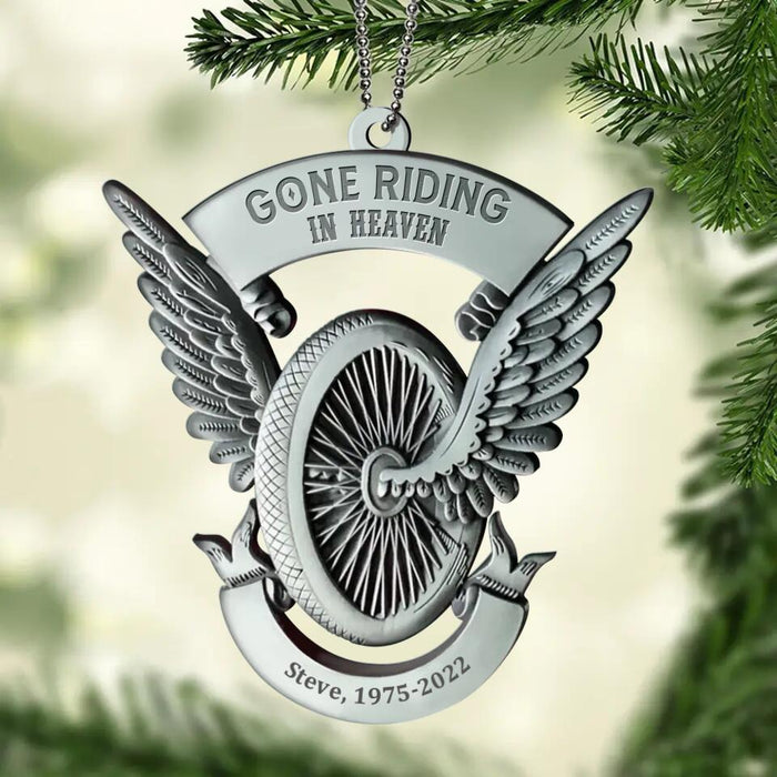Personalized Memorial Motorcycle Rider Aluminum Ornament - Memorial Gift Idea For Friend/Family Member - Gone Riding In Heaven