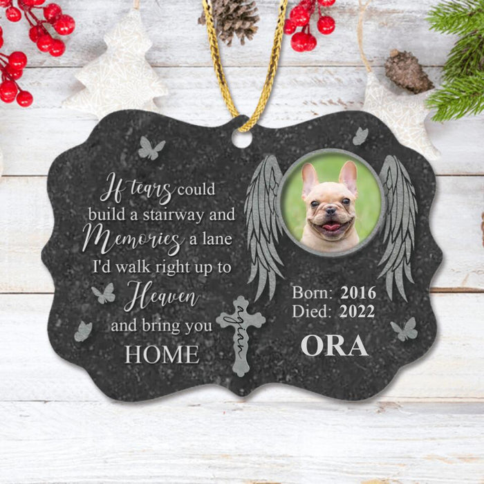 Custom Personalized Memorial Photo Wooden Ornament - Memorial Gift Idea For Pet Lover - If Tears Could Build A Stairway