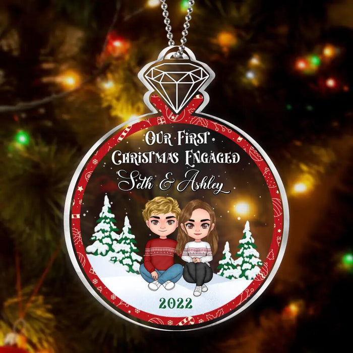 Personalized Engagement Acrylic Ornament - Christmas Gift For Couple - Our First Christmas Engaged