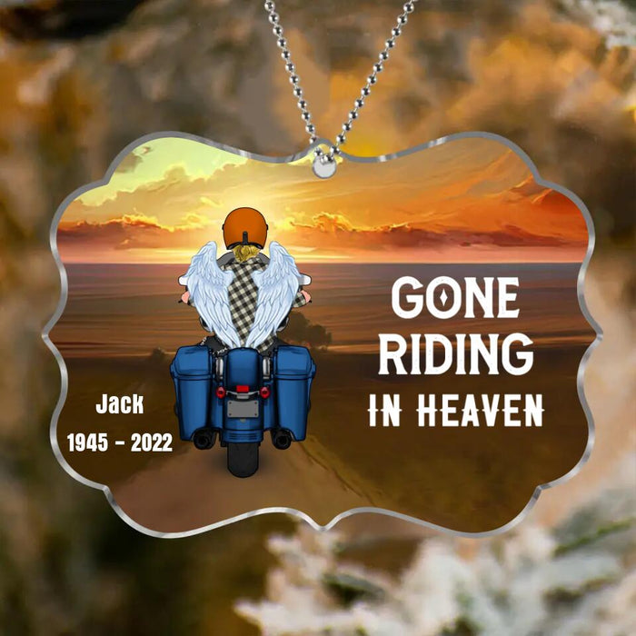 Personalized Memorial Biker Circle/Rectangle Acrylic Ornament/Blanket - Memorial Gift Idea For Father's Day - Gone Riding In Heaven