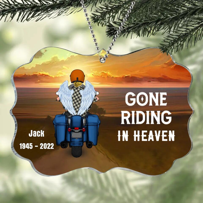 Personalized Memorial Biker Circle/Rectangle Acrylic Ornament/Blanket - Memorial Gift Idea For Father's Day - Gone Riding In Heaven