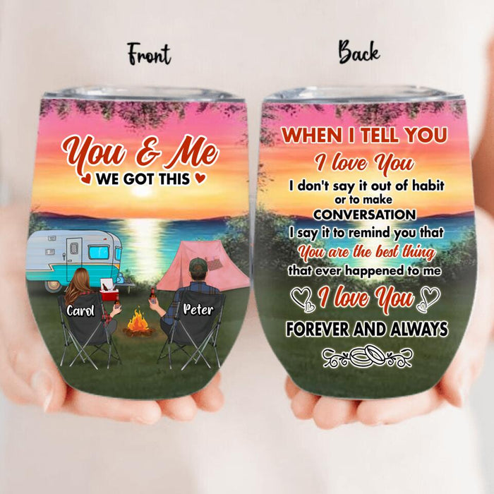 Personalized Couple Camping Wine Tumbler - Couple With Up to 3 Pets - Gift Idea For Camping Lover - I Love You Forever And Always