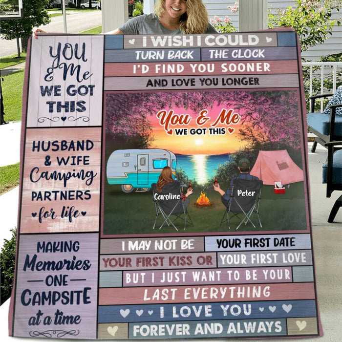 Personalized Camping Couple Quilt/Fleece Throw Blanket - Gift Idea From Couple/Camping Lover - Couple With Up to 3 Pets - You & Me We Got This