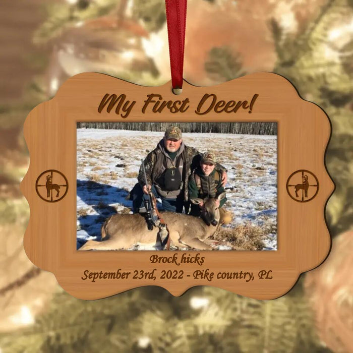 Personalized Deer Hunting Wooden Ornament - Upload Photo - Gift Idea For Hunting Lover - My First Deer
