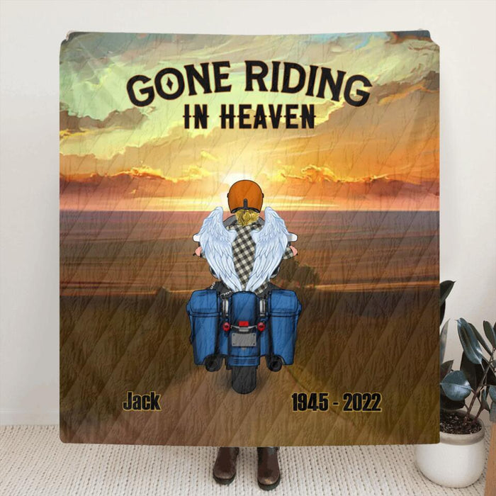Personalized Memorial Biker Circle/Rectangle Acrylic Ornament/Blanket - Memorial Gift Idea For Father's Day - Gone Riding In Heaven