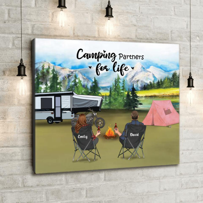 Personalized Camping Canvas - Parents with up to 4 Kids and 2 Pets - Father's Day Gift from Wife to Husband - Camping Partners For Life