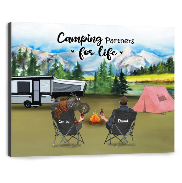 Personalized Camping Canvas - Parents with up to 4 Kids and 2 Pets - Father's Day Gift from Wife to Husband - Camping Partners For Life
