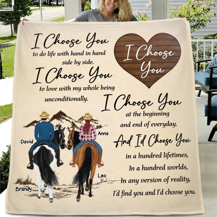Personalized Farmer Couple Riding Horse Quilt/Fleece Throw Blanket - Gift Idea For Couple/Husband And Wife - Mother's Day Gift From Husband - I Choose You