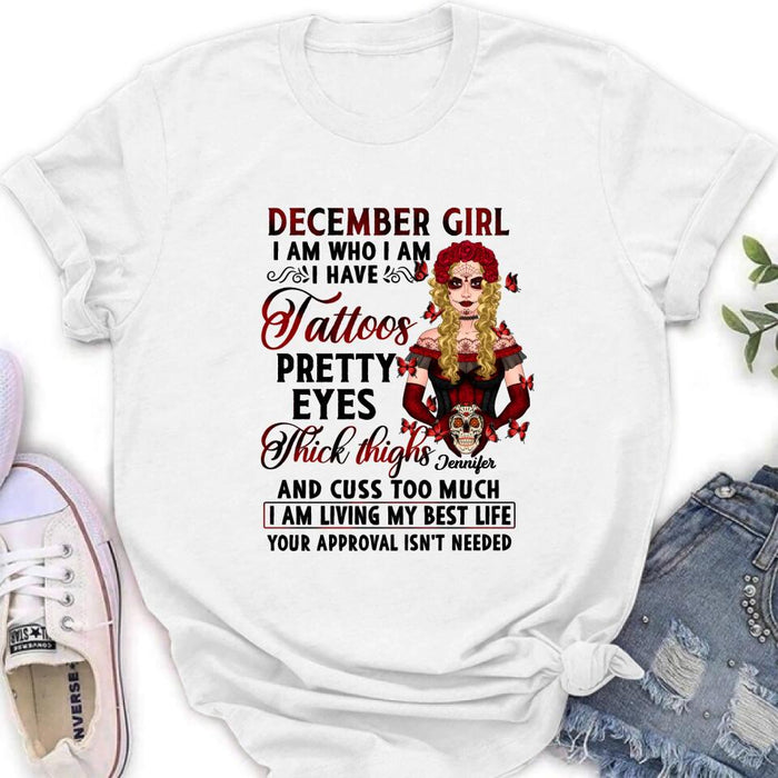 Custom Personalized Sugar Skull T-shirt/ Long Sleeve/ Sweatshirt/ Hoodie - Skull Gift For Girl/ Birthday Gift - I Am Who I Am