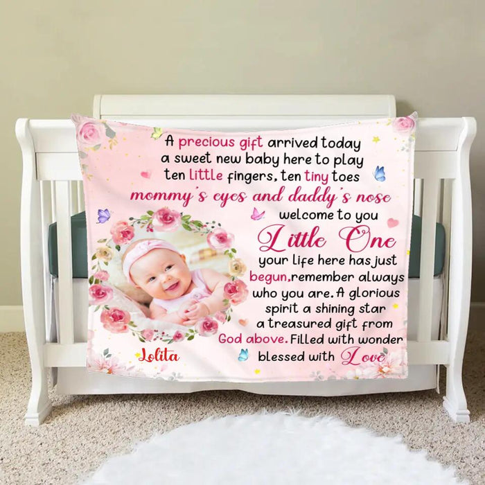 Personalized Baby Photo Fleece Throw Blanket - Gift Idea For Baby - A Precious Gift Arrived Today