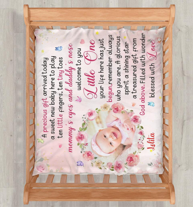 Personalized Baby Photo Fleece Throw Blanket - Gift Idea For Baby - A Precious Gift Arrived Today