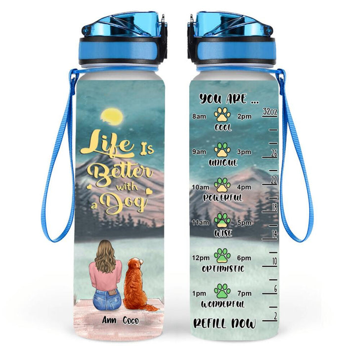 Personalized Pet Mom Water Tracker Bottle - Up to 4 Pets - Mother's Day Gift Idea For Dog/Cat Lovers - Life Is Better With Fur Babies