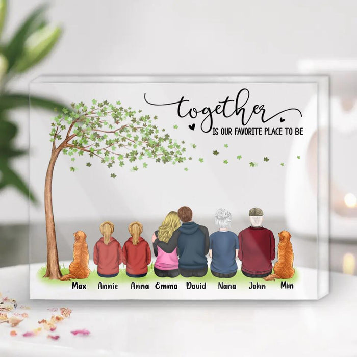 Personalized Family Rectangle Acrylic Plaque - Gift Idea For Whole Family/Couple/Pet Lover - Up to 6 People And 4 Pets - Together Is Our Favorite Place To Be
