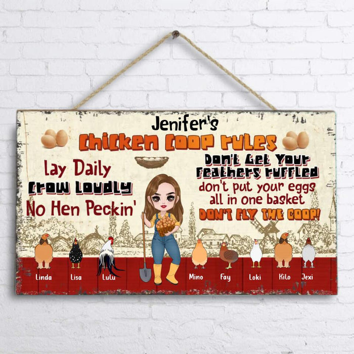 Personalized Chicken Coop Rules Wooden Sign - Gift Idea For Chicken Lovers - Man/Woman With Up to 8 Chickens - Lay Daily Crow Loudly