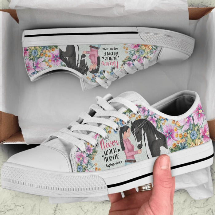 Personalized Horse Mom Low Top Sneakers - Gift Idea For Horse Lover with up to 3 Horses - Never Walk Alone