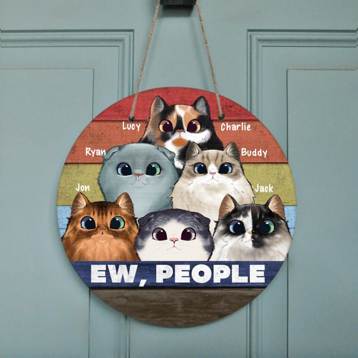 Personalized Circle Cat Door Sign - Up to 6 Cats - Ew People