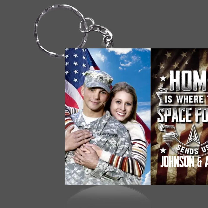 Personalized Veteran Photo Aluminium Keychain - Gift Idea For Veteran - Home Is Where The Marine Corps Send Us