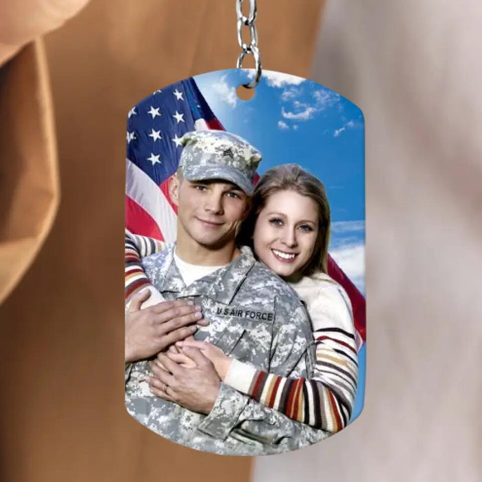 Personalized Veteran Photo Aluminium Keychain - Gift Idea For Veteran - Home Is Where The Marine Corps Send Us