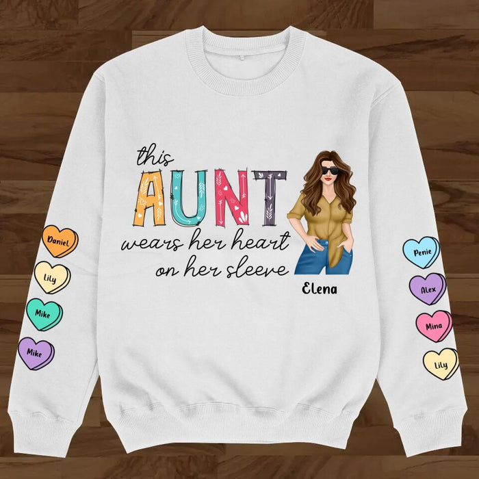Personalized Aunt Sweater - Gift for Aunt - Up to 8 Hearts - This Aunt Wears Her Heart On Her Sleeve