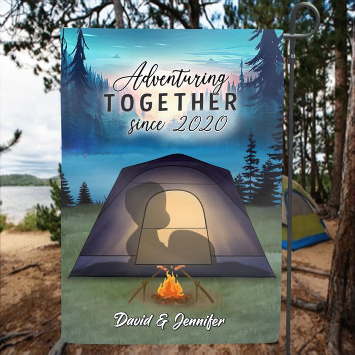 Personalized Camping Couple Silhouette Flag - Gift for Camping Lovers/Couple/Husband and Wife - Adventuring together