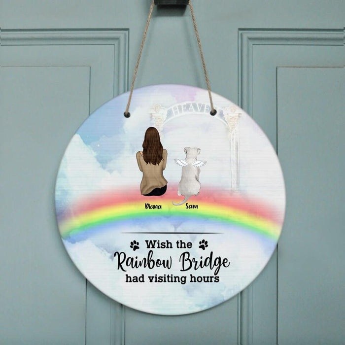 Personalized Memorial Pets Circle Wall Art - Man/Woman With Up to 6 Pets - Memorial Gift For Dog Lovers/Cat Lovers - Wish The Rainbow Bridge Had Visiting Hours - AXSIO5
