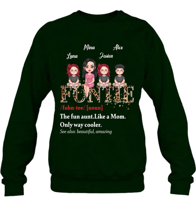 Personalized Auntie & Kids T-shirt/Long Sleeve/Sweatshirt/Hoodie - Gift Idea For Aunt/Mother's Day - Up to 3 Kids - The Fun Aunt Like A Mom Only Way Cooler