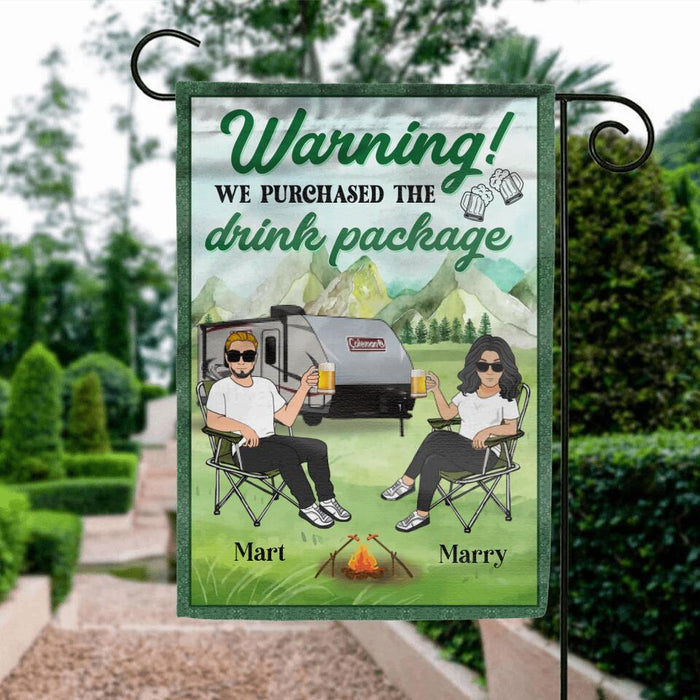 Personalized Camping Couple Flag Sign - Gift Idea For Camping Lovers/Couple - Warning We Purchased The Drink Package