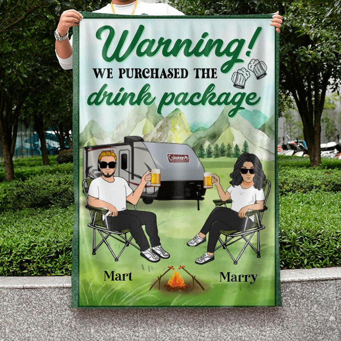 Personalized Camping Couple Flag Sign - Gift Idea For Camping Lovers/Couple - Warning We Purchased The Drink Package