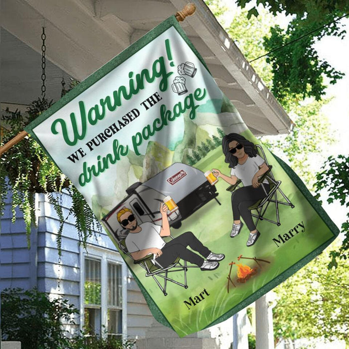 Personalized Camping Couple Flag Sign - Gift Idea For Camping Lovers/Couple - Warning We Purchased The Drink Package