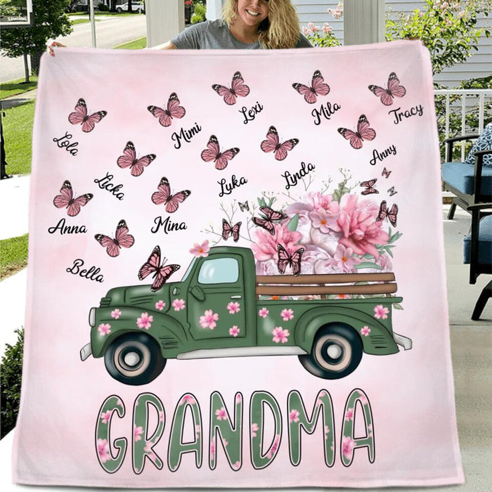Personalized Nana Fleece Throw Blanket - Gift Idea For Grandma/Mother's Day - Up to 12 Butterflies - Grandma
