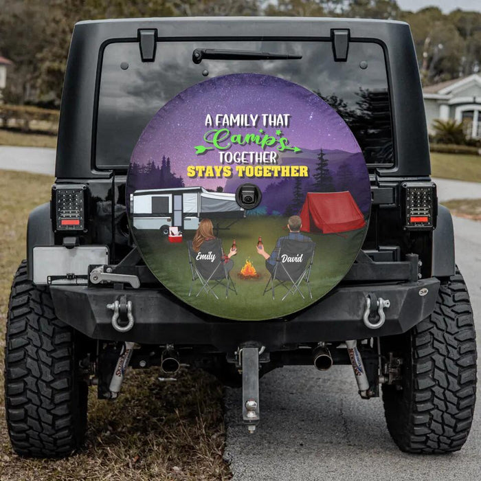 Personalized Family Camping Trip Spare Tire Covers - Couple/Single Parent/Parents With Up to 3 Kids And 4 Pets - Gift Idea For Whole Family/Camping Lover - A Family That Camps Together Stays Together