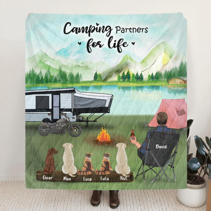 Personalized Camping Blanket - Man/Woman & Up To 5 Pets - Best Gift For Camping Lovers - Camping Partners For Life