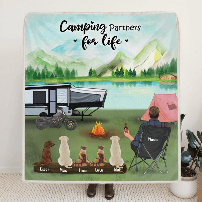 Personalized Camping Blanket - Man/Woman & Up To 5 Pets - Best Gift For Camping Lovers - Camping Partners For Life