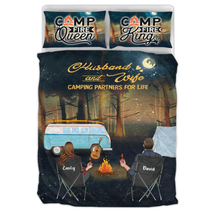 Personalized Forest Camping Quilt Bed Sets - Gift for Whole Family, Camping Lovers - Couple/Parents with Up to 6 Pets, 6 Kids - Husband And Wife Camping Partners For Life