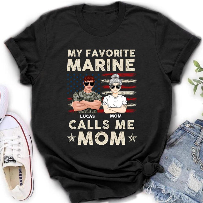 Personalized Veteran Mom T-Shirt/Long Sleeve/Sweatshirt/Hoodie - Mother's Day Gift Idea For Veteran's Mom - My Favorite Marine Calls Me Mom