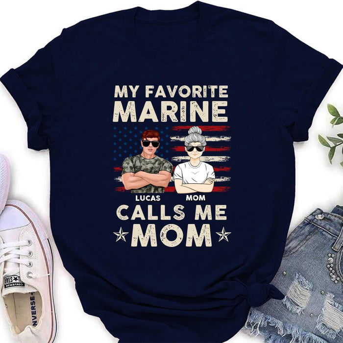 Personalized Veteran Mom T-Shirt/Long Sleeve/Sweatshirt/Hoodie - Mother's Day Gift Idea For Veteran's Mom - My Favorite Marine Calls Me Mom