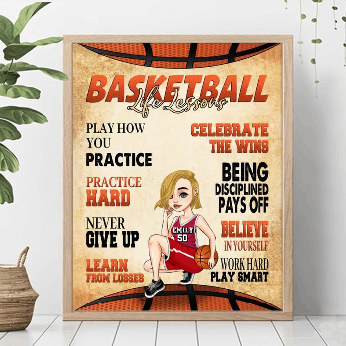 Personalized Basketball Girl Unframed Vertical Poster - Gift Idea For Basketball Lovers - Believe In Yourself Work Hard & Play Smart