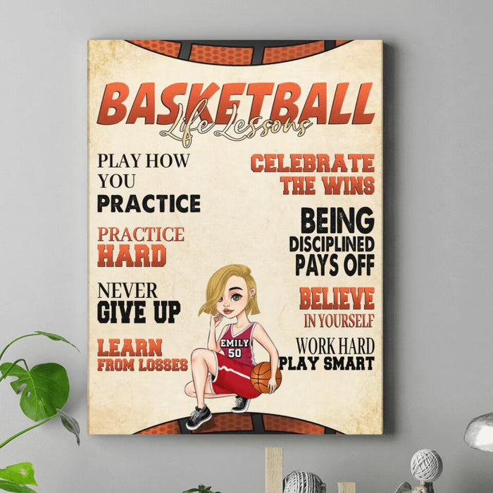 Personalized Basketball Girl Vertical Canvas - Gift Idea For Basketball Lovers - Believe In Yourself Work Hard & Play Smart
