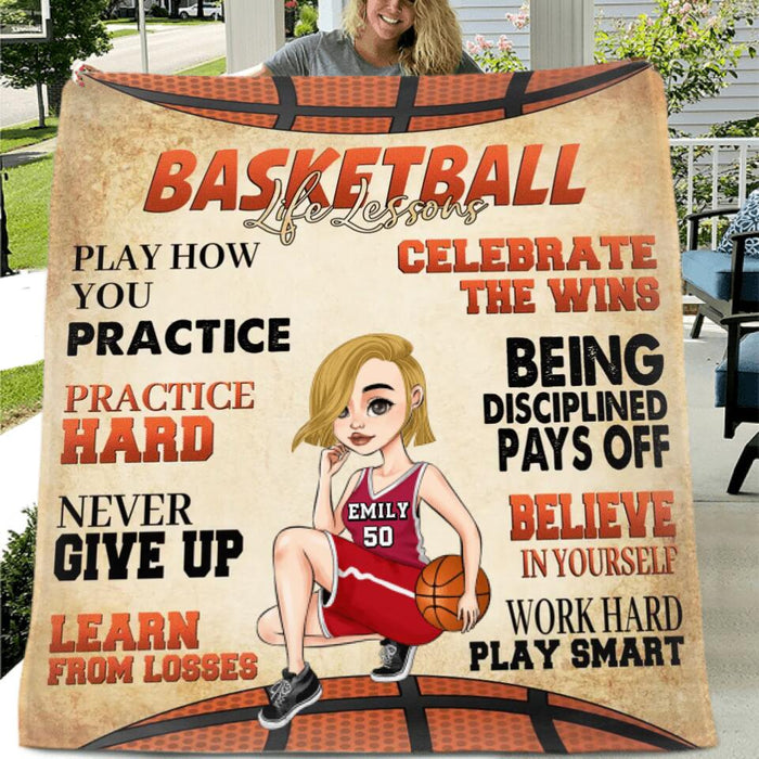 Personalized Basketball Girl Quilt/Fleece Throw Blanket - Gift Idea For Basketball Lovers - Believe In Yourself Work Hard & Play Smart