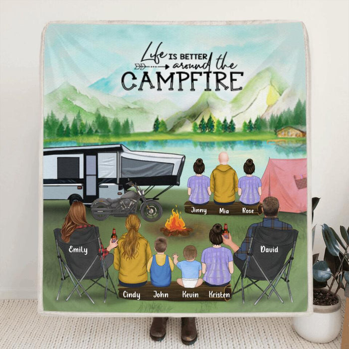 Personalized Camping Blanket - Gift For The Whole Family - Parents with 7 Children -  Life Is Better Around The Campfire