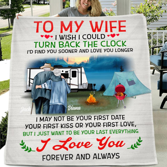 Personalized Old Couple Fleece Blanket/Quilt/Pillow Cover - Best Gift Idea For Grandparents/Couple - To My Wife I Wish I Could Turn Back The Clock