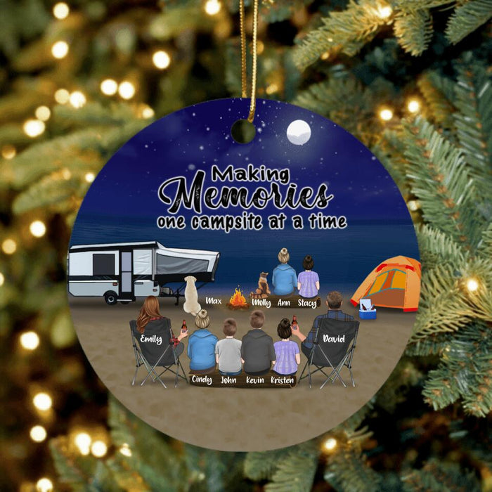 Personalized Beach Camping Ornament - Up to 6 Kids, 2 Pets - Best Gift For Camping Lover - Making Memories One Campsite At A Time