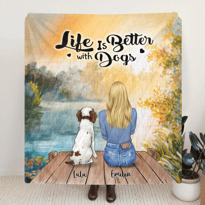 Personalized Dog Mom Quilt/Fleece Blanket - Best Gift For Dog Lover - Life Is Better With Dogs