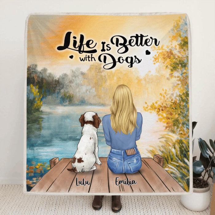 Personalized Dog Mom Quilt/Fleece Blanket - Best Gift For Dog Lover - Life Is Better With Dogs