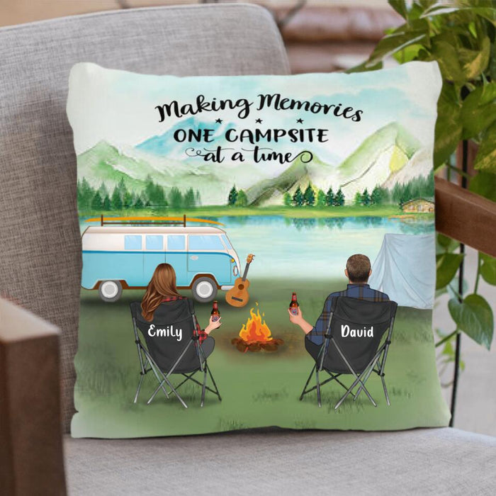 Personalized Camping Pillow Cover - Gift For Camping Lovers - Couple with up to 6 Pets and Parents with up to 6 Kids - Making Memories One Campsite At A Time - Q3VZTZ